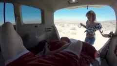 Fuck grannie Cyndi Sinclair in her car and cum in her mouth