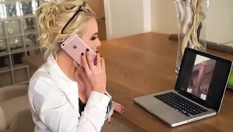 Blonde haired Kaitlyn Laken in sexy lingerie masturbating