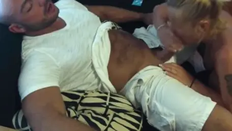 Cumshot in the company of perfect stepmom