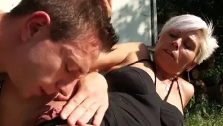 Grand Mams: Cock sucking outdoors together with glamour granny