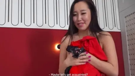 Natural asian mature voyeur sucking big dick at the party