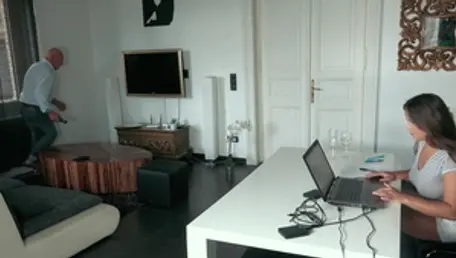 German brunette exposing natural big tits